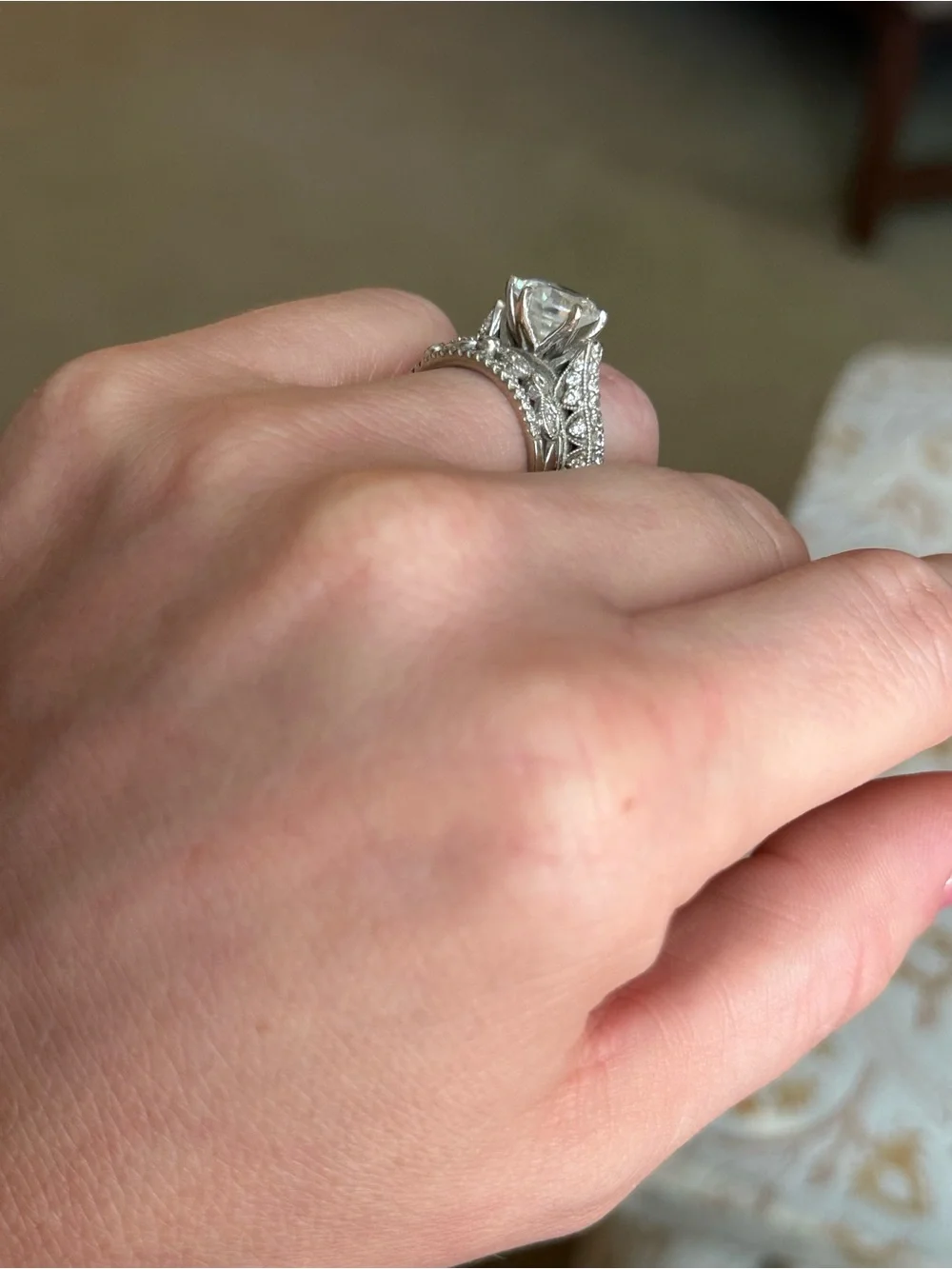 Vintage-Inspired Silver Bridal Ring Set with Clear Center Stone